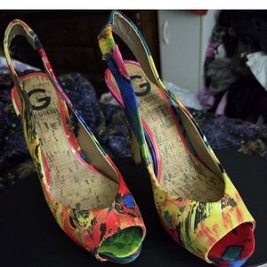 GUESS Women's Multicolor Peep Toe Heels